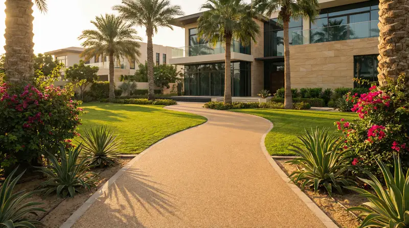 Stone carpet pathway at a luxury UAE villa